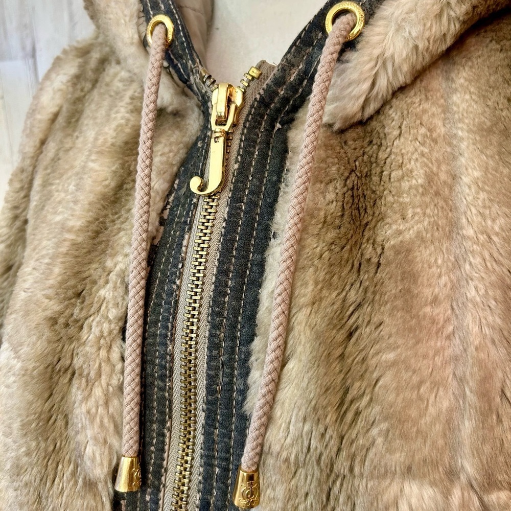 Juicy Couture Faux Fur Pleated Swing Jacket Y2K Brown Gold J Zip Size S - Picture 4 of 11